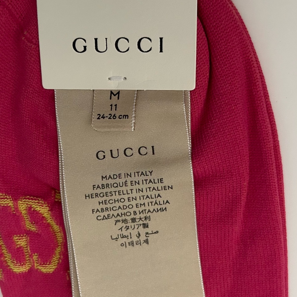 Gucci Magenta Bright Yellow Monogram GG Logo Rib Knit Long Socks Size Medium - Picture 6 of 8